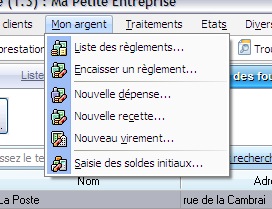 Menu droulant du logiciel