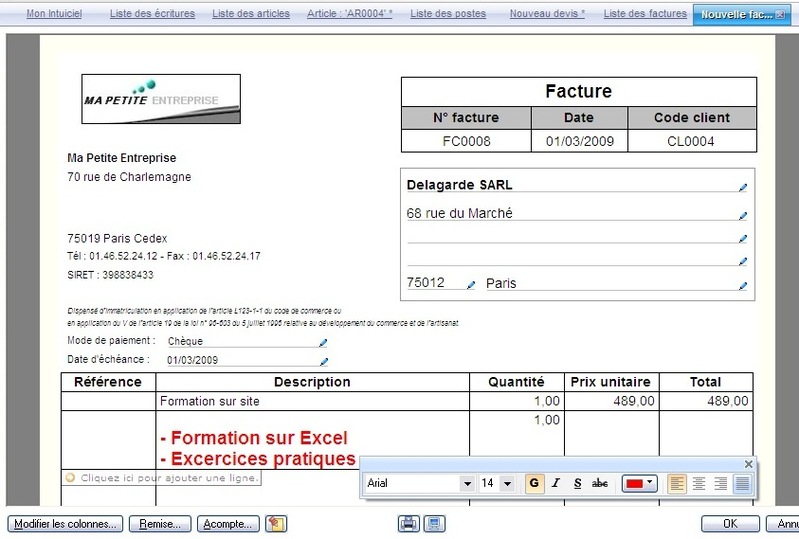 exemple facture formation