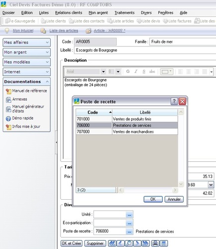 Les comptes comptables dans Ciel Devis Factures