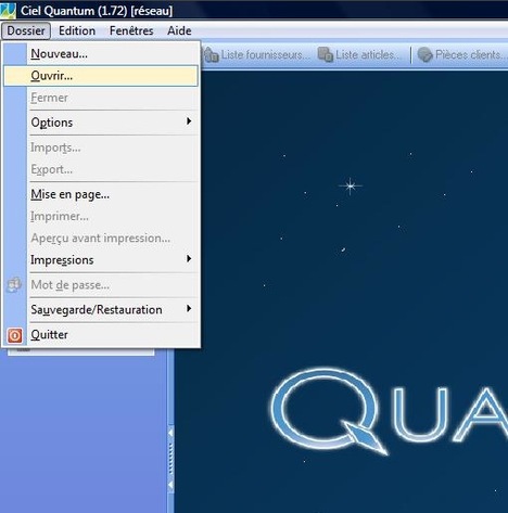 Menu "Dossier" de Ciel Quantum