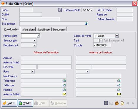 Les coordonnes dans une fiche client d'ApiSoft Gestion Commerciale Huit