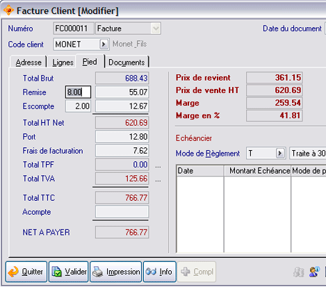 Pied d'une facture d'ApiSoft Gestion Commerciale Huit