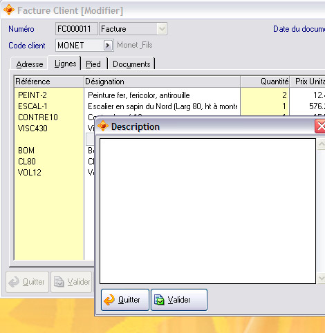 Long commentaire dans une facture d'ApiSoft Gestion Commerciale Huit