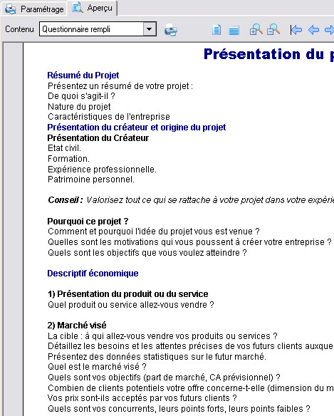 Questionnaire pdagogique de Ciel Business Plan 2007