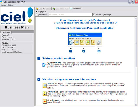 Page d'accueil de Ciel Business Plan