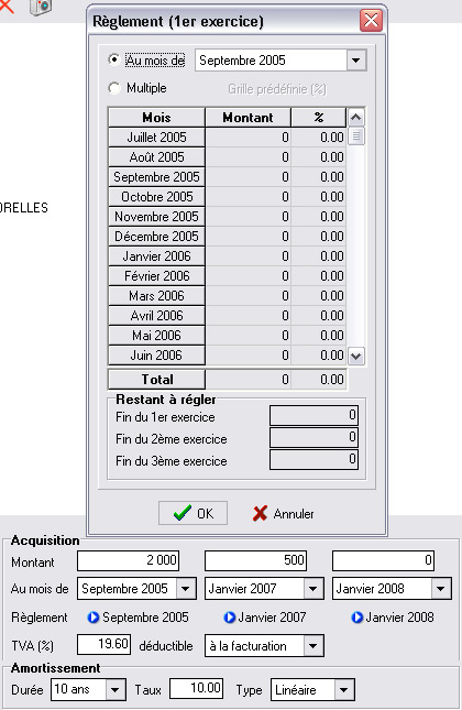 Ciel Business Plan: Saisie des donnes par formulaire - Postes financiers et d'investissement - Echancier d'emprunt (4)