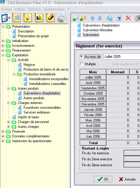 Ciel Business Plan * : Ergonomie - Immobilisations - Charges fixes - Charges variant selon le chiffre d'affaires (6)