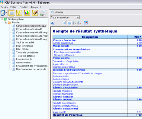 Le compte de rsultat synthtique dans Ciel Business Plan *