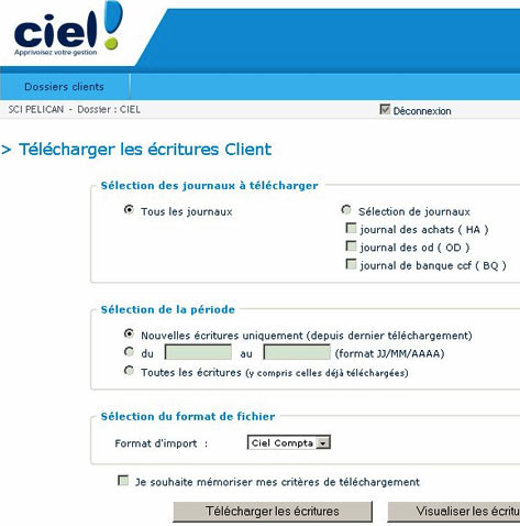 ciel compta evolution 2007 : plateforme internet d'change de donnes