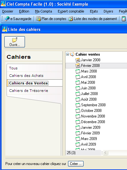 Les cahiers comptables dans Ciel Compta 2008 Facile