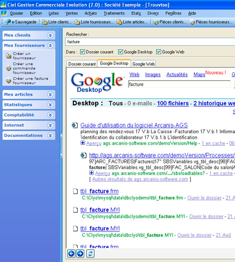 Trouvtoo dans Ciel Gestion Commerciale: recherche sur le disque dur de l'utilisateur avec Google Desktop