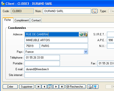 Fiche client de Ciel Facturation Facile 2008