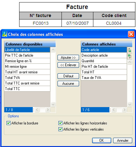 Modification de l'ordre d'affichage des colonnes de Ciel Facturation Facile 2008