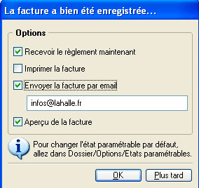 Options aprs validation d'une facture