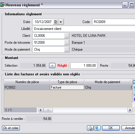 Encaissement d'une facture