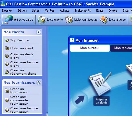 ciel gestion evolution 2007: menu général