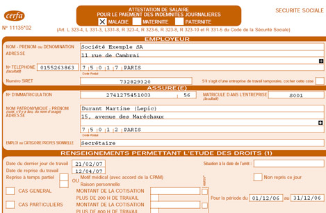 Ciel Paye Evolution 2007 : attestation maladie