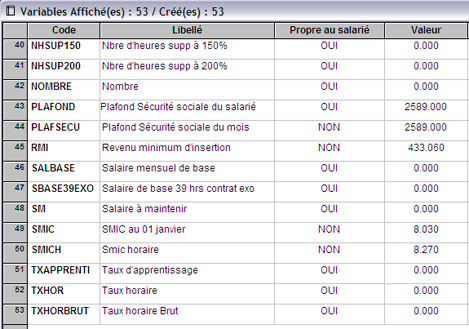 Ciel Paye 2007 : les variables