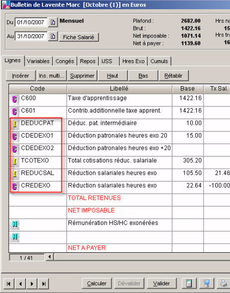 Mise  jour d'un bulletin de paye de Ciel avec les nouvelles dispositions de la loi TEPA