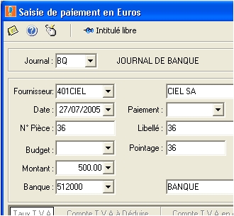 ciel compta 2005: saisie de paiement guid