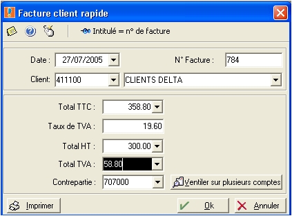 Ciel Compta 2005: saisie guide pour une facture client