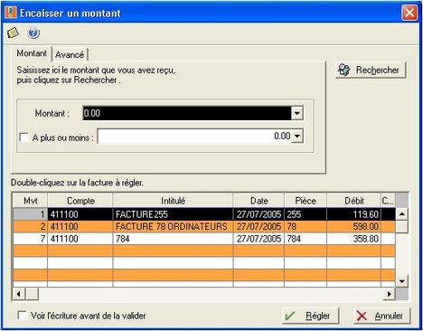 ciel compta 2005: saisie rapide d'un rglement