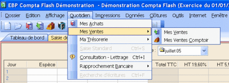 EBP Compta Flash 2005 : menus