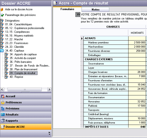 Le dossier ACCRE dans EBP Business Plan 2007