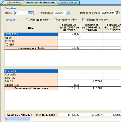 EBP Comptabilit: Multiples simulations de trsorerie - tat des clients  relancer (1) -- 27/08/07