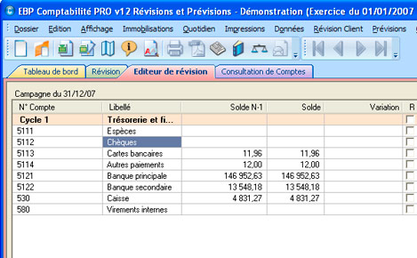 L'diteur de rvision d'EBP Comptabilit PRO v12 Rvisions et Prvisions