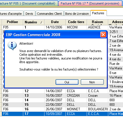 Validation d'une facture avec EBP Gestion Commerciale 2008