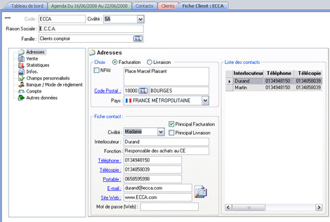 Liste des contacts dans EBP Gestion Commerciale *