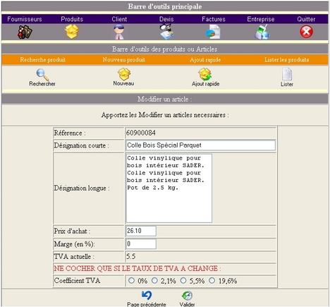 logiciel de facturation factoweb : une fiche article