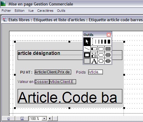 Outil de mise en page de Sage gestion commerciale 30 v12