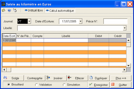 Ciel compta evolution 2005: saisie au kilomtre avec simulation