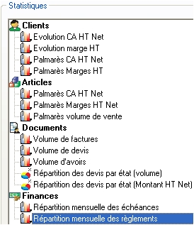 EBP Devis et facturation flash 2005 : liste des statistiques