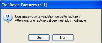 Confirmation de la validation dans Ciel Devis factures 2005