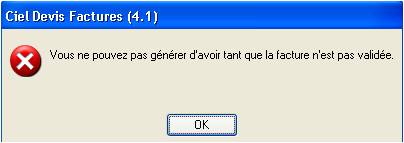 Ciel devis factures 2005: fenetre de validation