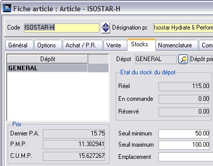 wavesoft gestion: fiche article avec les dpts