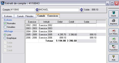 Extrait de compte d'une fiche client de wavesoft gestioncommerciale