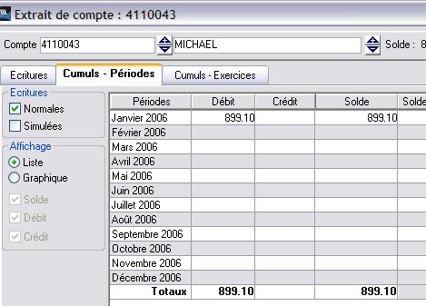 Cumuls de l'extrait de compte de wavesoft gestioncommerciale