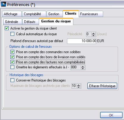 WaveSoft GRC: paramtrages de l'encours client