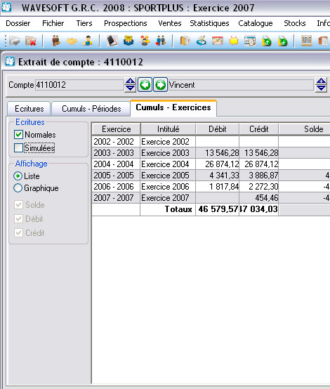 Un extrait de compte dans WaveSoft GRC