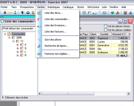 Les pices commerciales visibles dans la G.R.C. de WaveSoft *