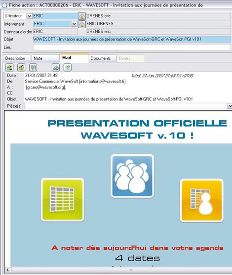 WaveSoft GRC * : Les emails intégrés dans les fiches 'Action' (9)