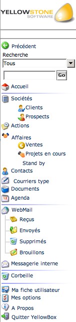 yellowbox crm : le menu