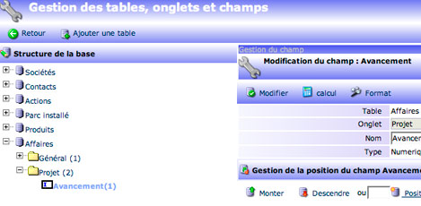 yellowbox CRM : gestion des tables et des champs