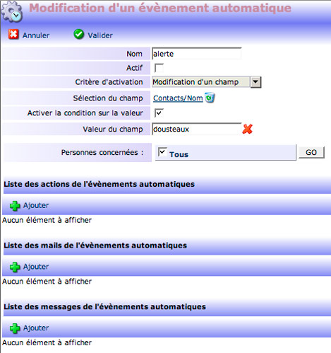 yellowbox CRM : Modification d'un vnement automatique