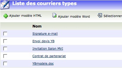 yellowbox CRM : les courriers types